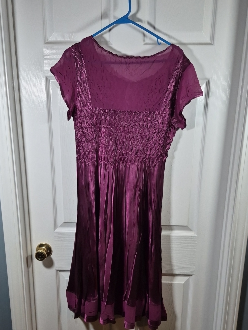 Source Unknown Smocked Satin Midi Dress in Plum